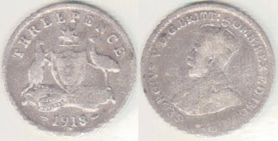 1918 Australia silver Threepence A000499